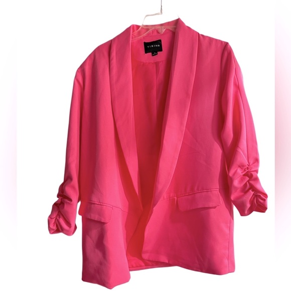 Women's Timing hot Pink scrunch sleeve Blazer sz m - Picture 1 of 8